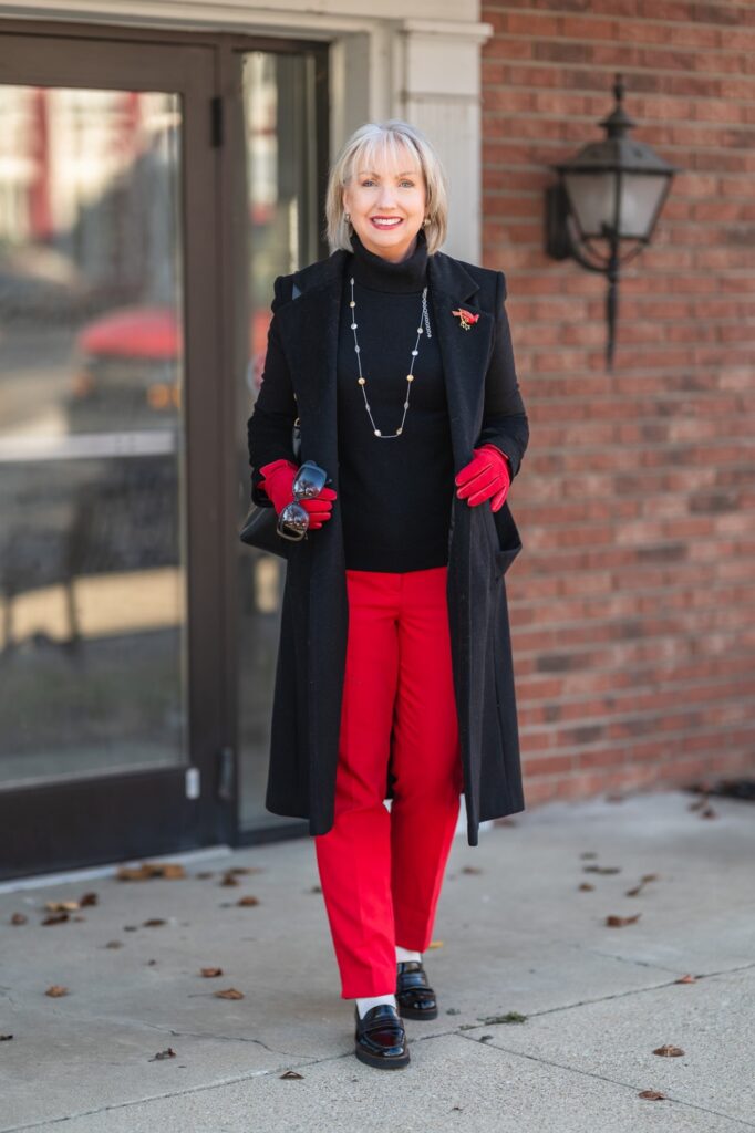 woman wearing red and black