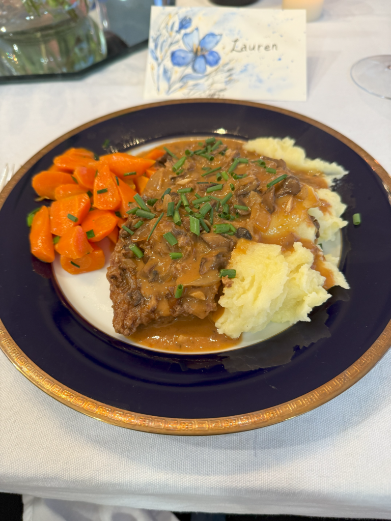 plated steak diane meal