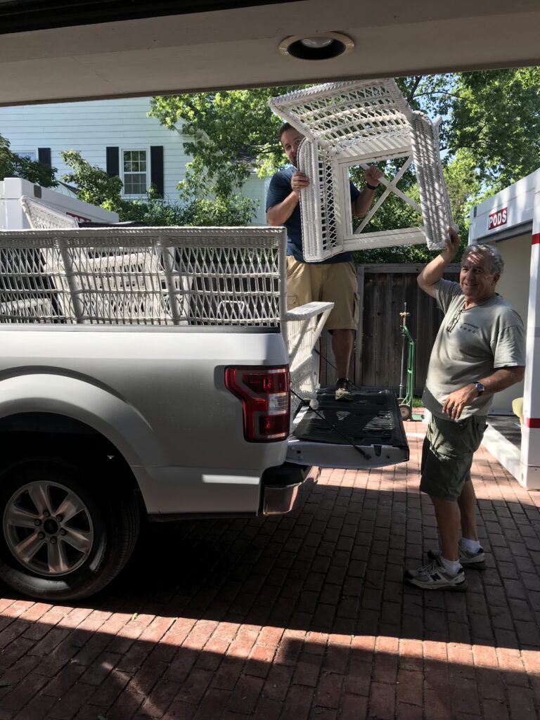 loading up a pick-up with furniture