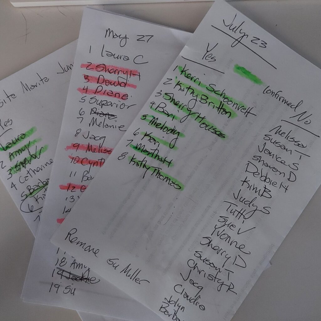 handwritten lists of names