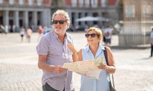 senior couple traveling
