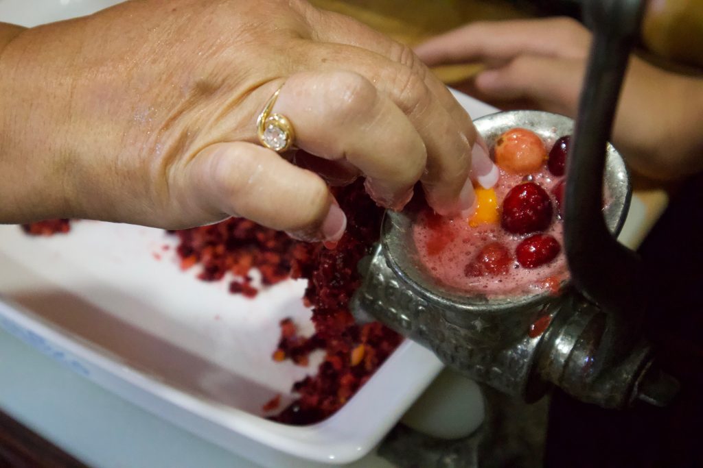 cranberries in grinder