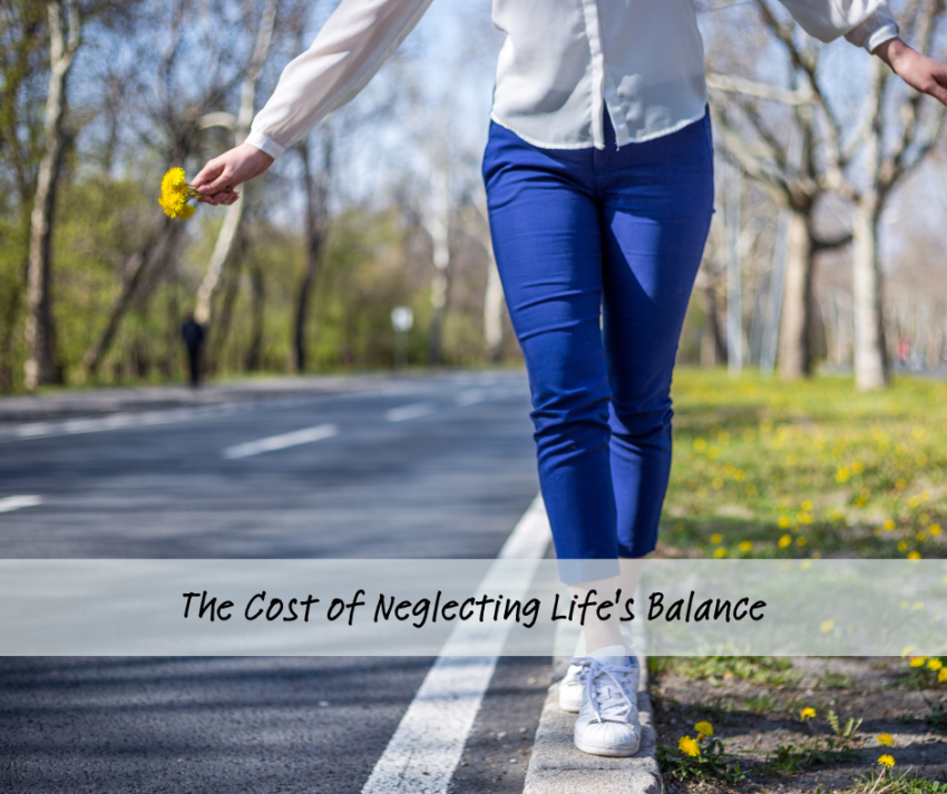 Woman balancing on curb