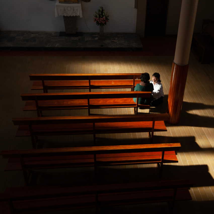 rows of wood pews