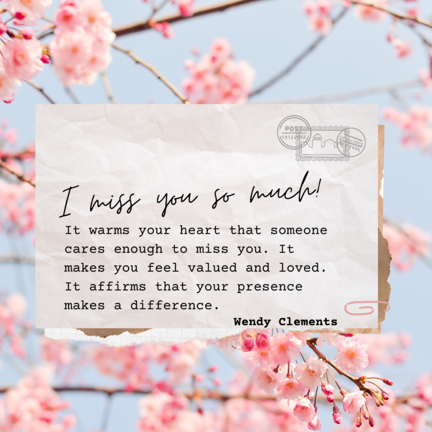 Postcard graphic: "I miss you so much"